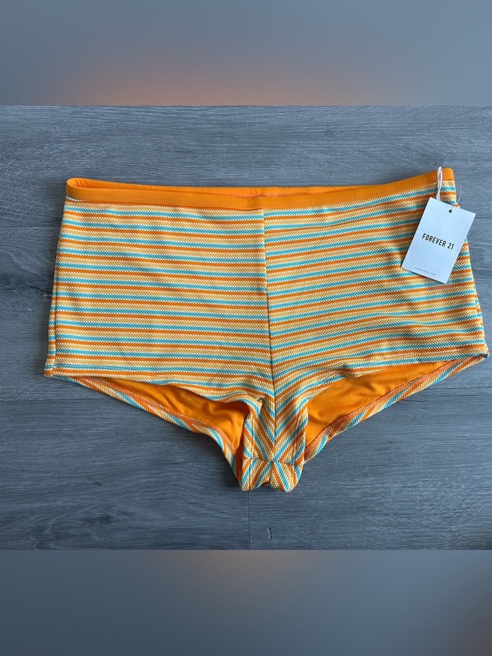 Forever 21 High-Waisted Striped Swim Bottom vibrant Orange Plus Size 0X NWT